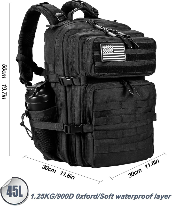 Tactical Backpack 45L Army Black MOLLE 3 Day Assault Rucksack Bag1