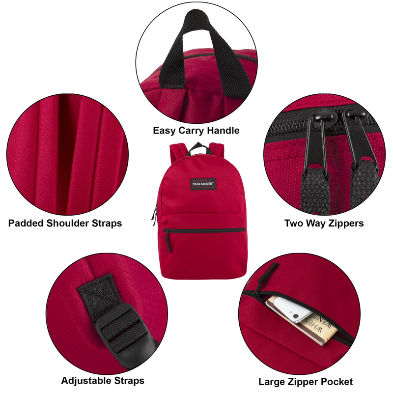 17 Inch Classic Backpack Red School Travel Work Gym Bookbag5