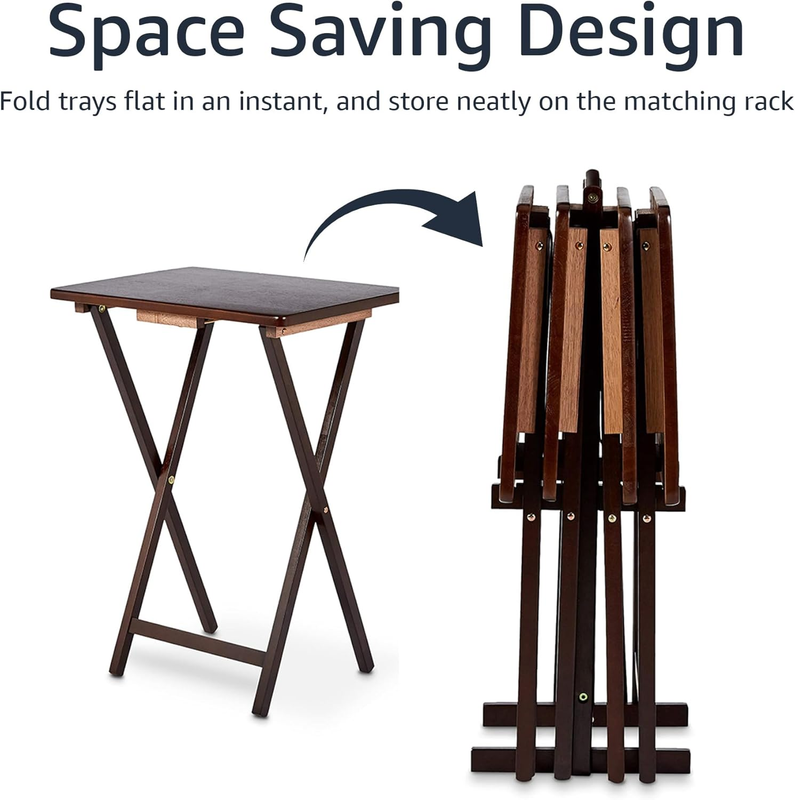 4-Pack Folding TV Tray Table w/ Storage Rack Wood Space Saving Espresso3