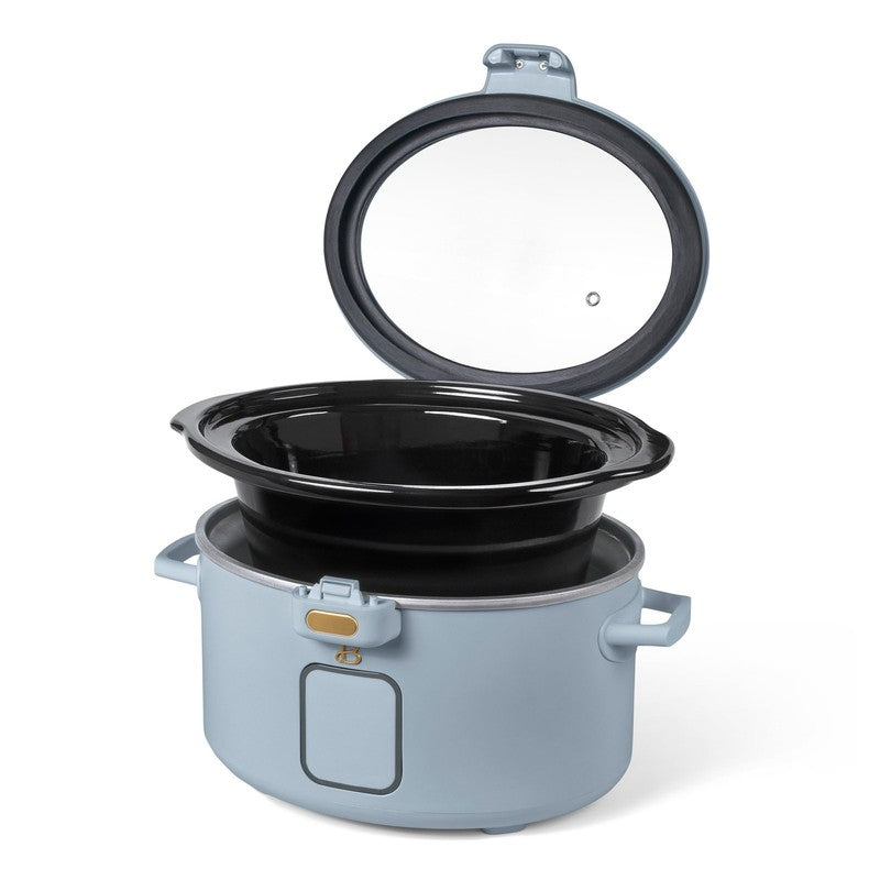 Drew Barrymore 4Qt Digital Slow Cooker Hinged Locking Lid Cornflower Blue6