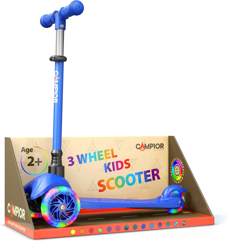 Kids 3 Wheel Scooter Lean to Steer LED Wheels Adjustable Handlebar Blue0
