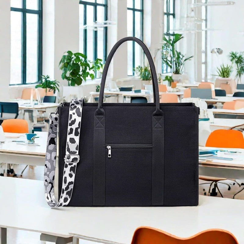 15.6" Laptop Tote Bag Women Canvas Work Messenger Shoulder Bag Office Handbag2