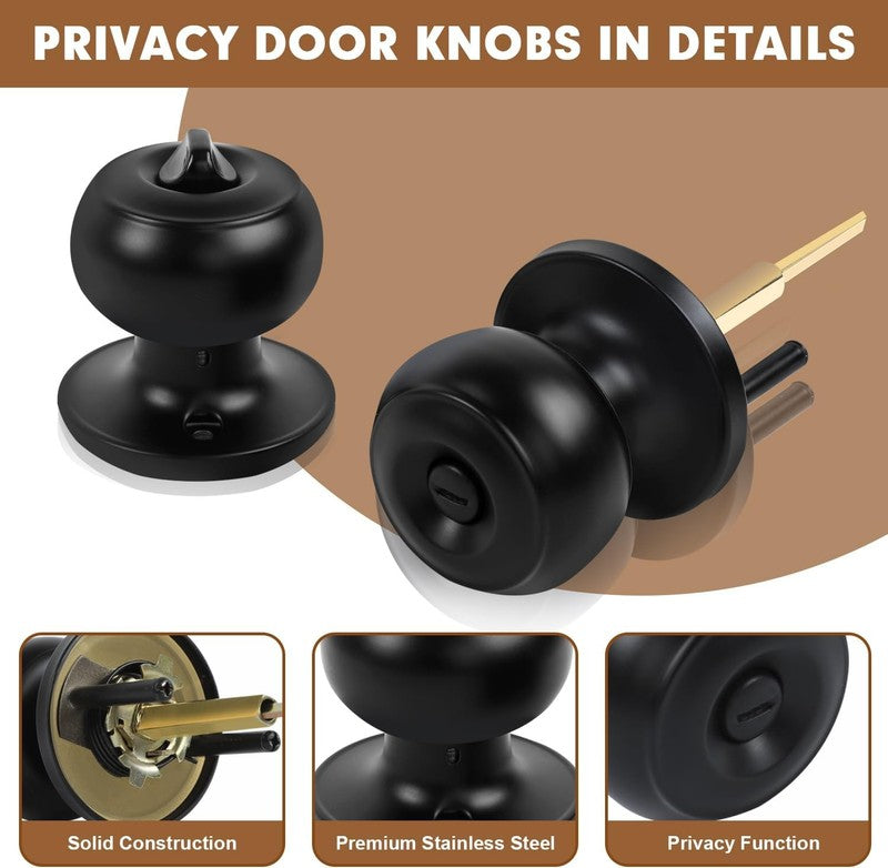 Privacy Door Knobs, 6 Pack Matte Black Door Knobs with Lock, Bed and Bath Door K6