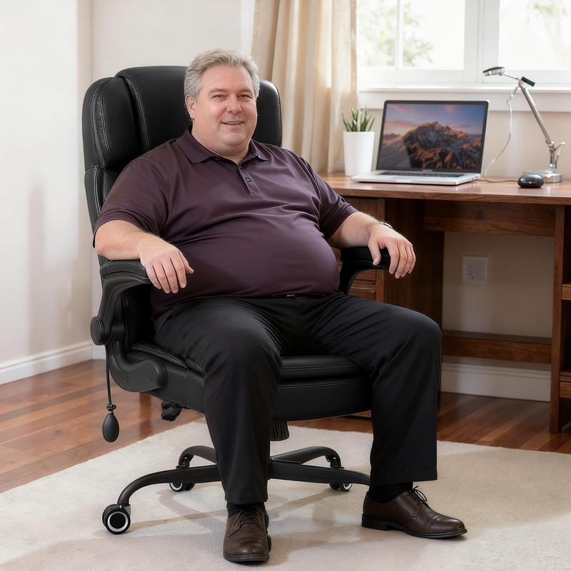 450LBS Big and Tall Executive Office Chair with Flip up Arm, Heavy Duty PU Leath1