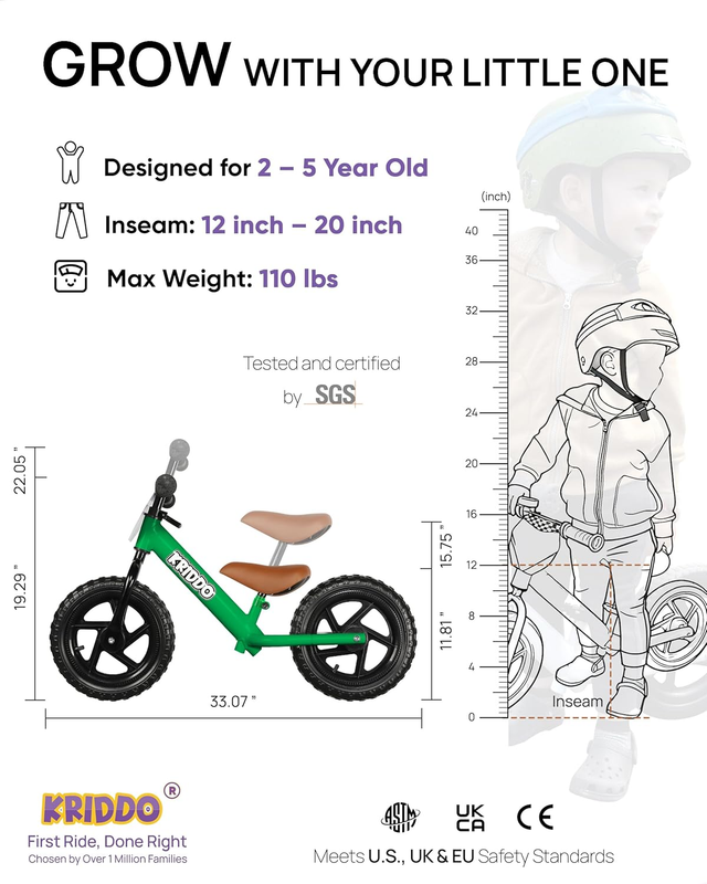 Toddler Balance Bike 12 Inch 18M-5Y Push Bike Custom Plate Green Kids2