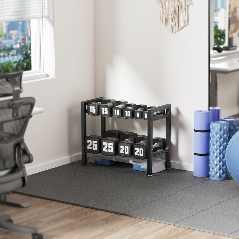 2 Tier Adjustable Dumbbell Rack 20” Home Gym Weight Kettlebell1
