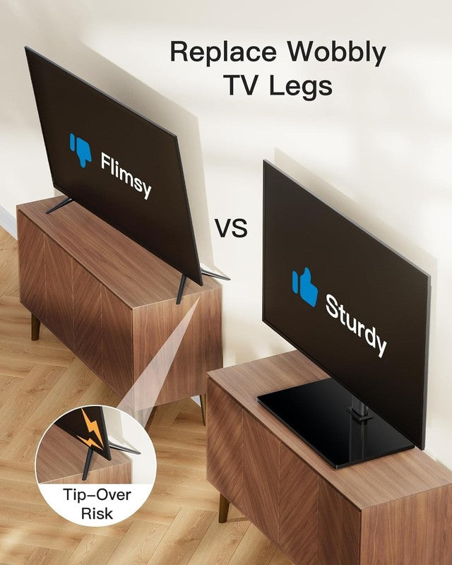 Universal TV Stand for 32–60" TVs, Height Adjustable Mount with Glass Base4