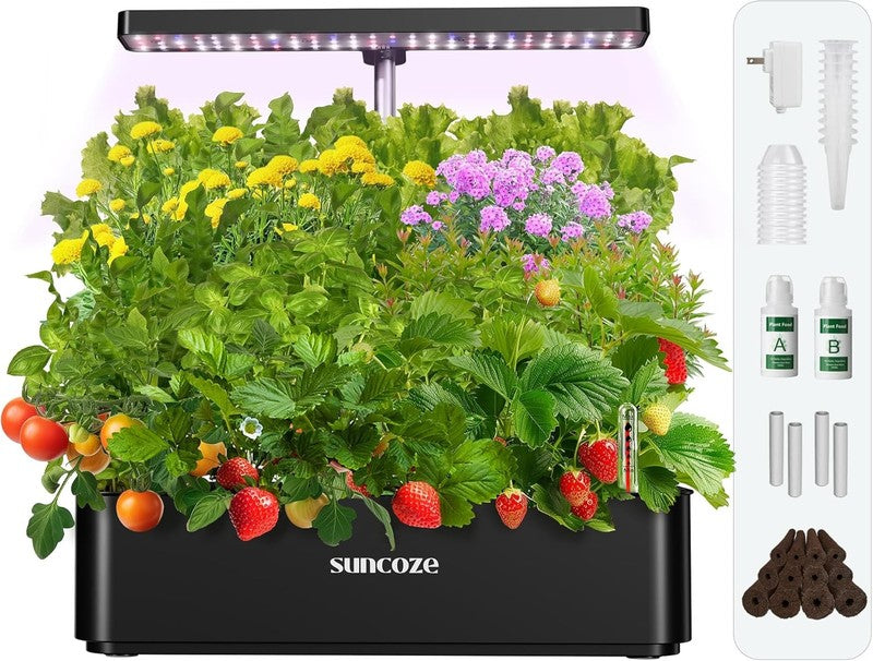12 Pod Hydroponics System 24W LED Grow Light Indoor Herb Garden Kit Black8