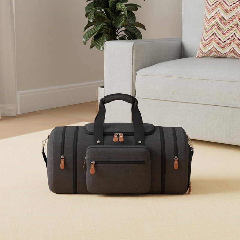 Canvas Travel Duffle Bag Dark Grey Carry On w/ Shoe Compartment Toiletry1