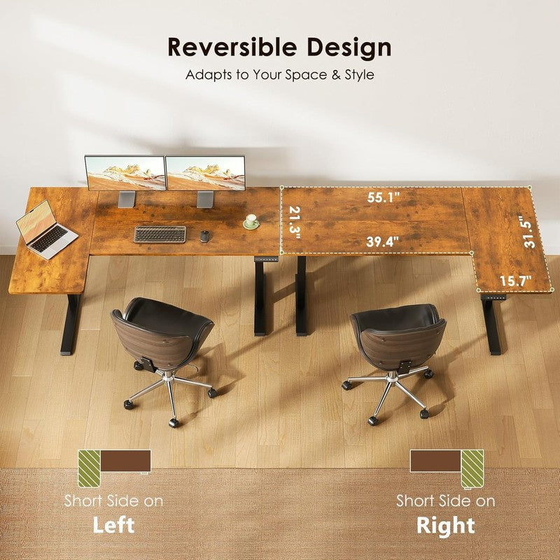 55'' Electric L Shaped Standing Desk Height Adjustable Corner Desk Rustic Brown4