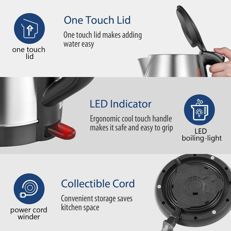 1.7L Stainless Steel Electric Kettle with LED Light & Auto Shut Off, 1500W4
