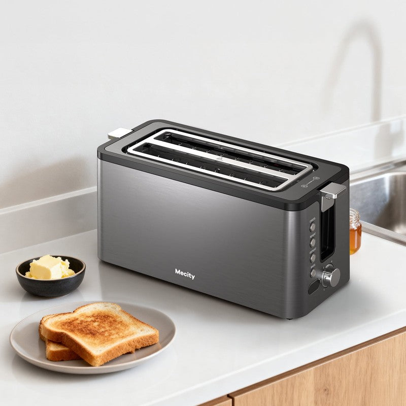 4-Slice Long Slot Toaster 6 Browning Bagel Defrost Reheat Grey4