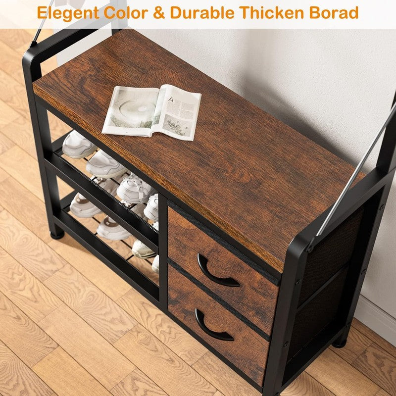 Hall Tree Entryway Bench with Coat Rack & Storage 5-in-1 Rustic Brown 31.5"7