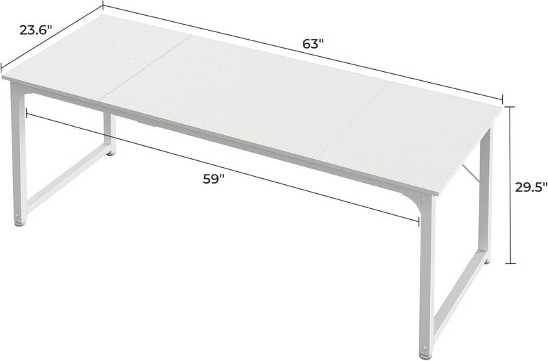 63'' Computer Gaming Desk w/ Storage Office Writing Desk Metal Frame White2