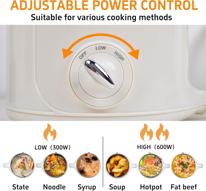 2.0L Electric Hot Pot Steamer Stainless Steel Ramen Cooker Dorm Office Travel2