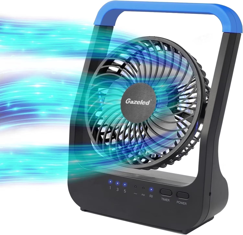 Battery Operated Camping Fan D Cell Portable Desk Fan 3 Speed Timer Blue11