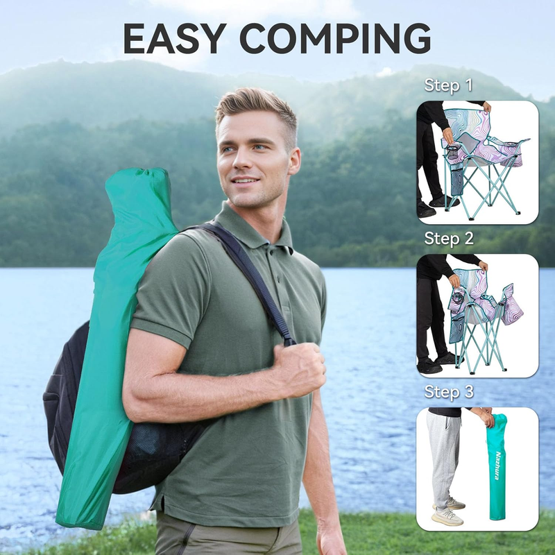 2 Pack Camping Chairs Folding Portable Cooler Bag Mesh Backrest Blue5
