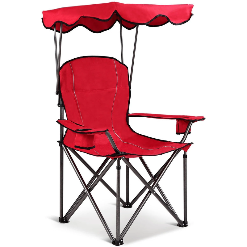 Red Portable Folding Beach Canopy Chair with Cup Holders - 38"x26.5"x51"0