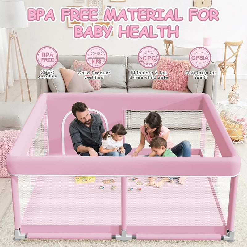 Pink Baby Playpen 50x50 Inch - Indoor/Outdoor Soft Mesh Play Yard for Toddlers3