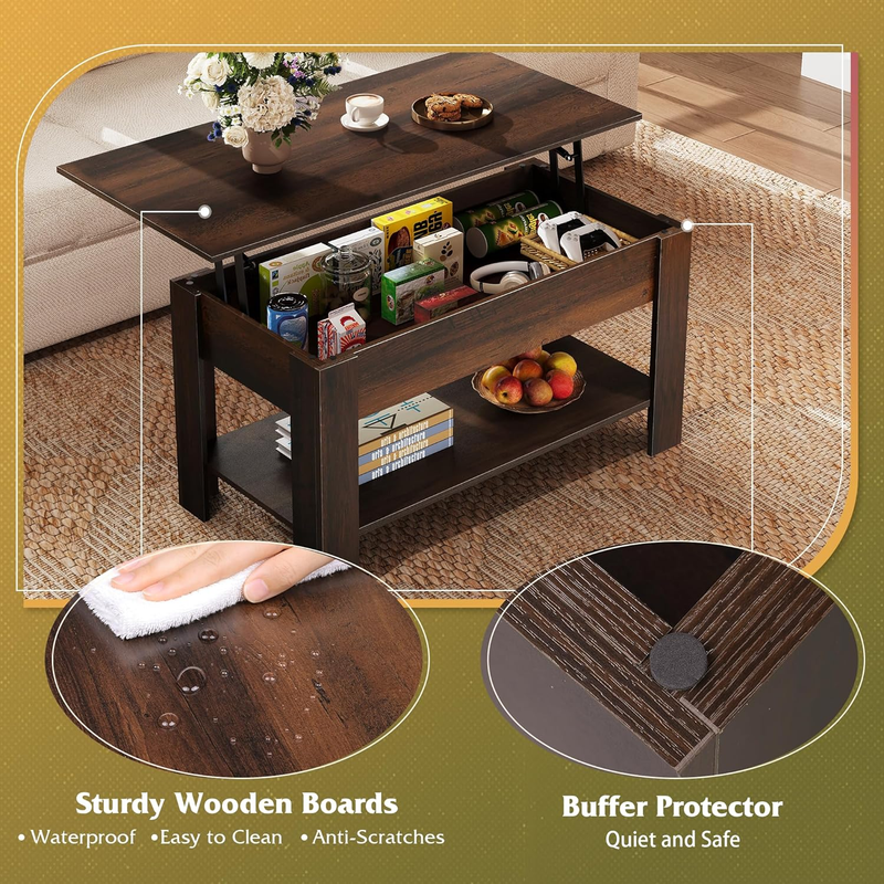 39" Lift Top Coffee Table w/ Hidden Compartment Storage Shelf Espresso5