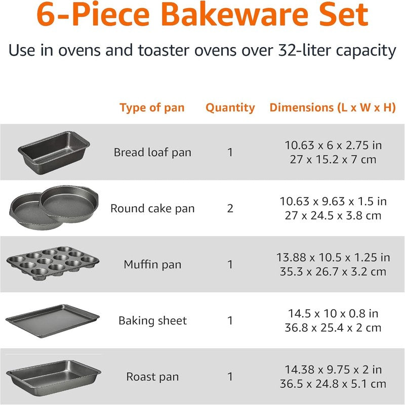 6 Piece Nonstick, Carbon Steel Oven Safe Bakeware Set with Cake, Muffin, Cookie,3