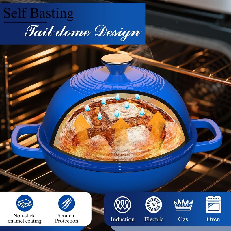 6QT Cast Iron Dutch Oven w/ Lid Sourdough Baking Dark Blue2