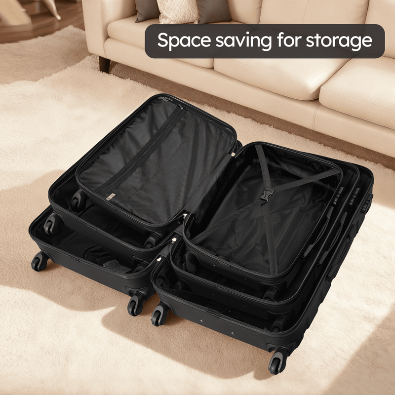 4 Piece Luggage Set Hardside Spinner Suitcase 16 20 24 28 Inch Lightweight Black2