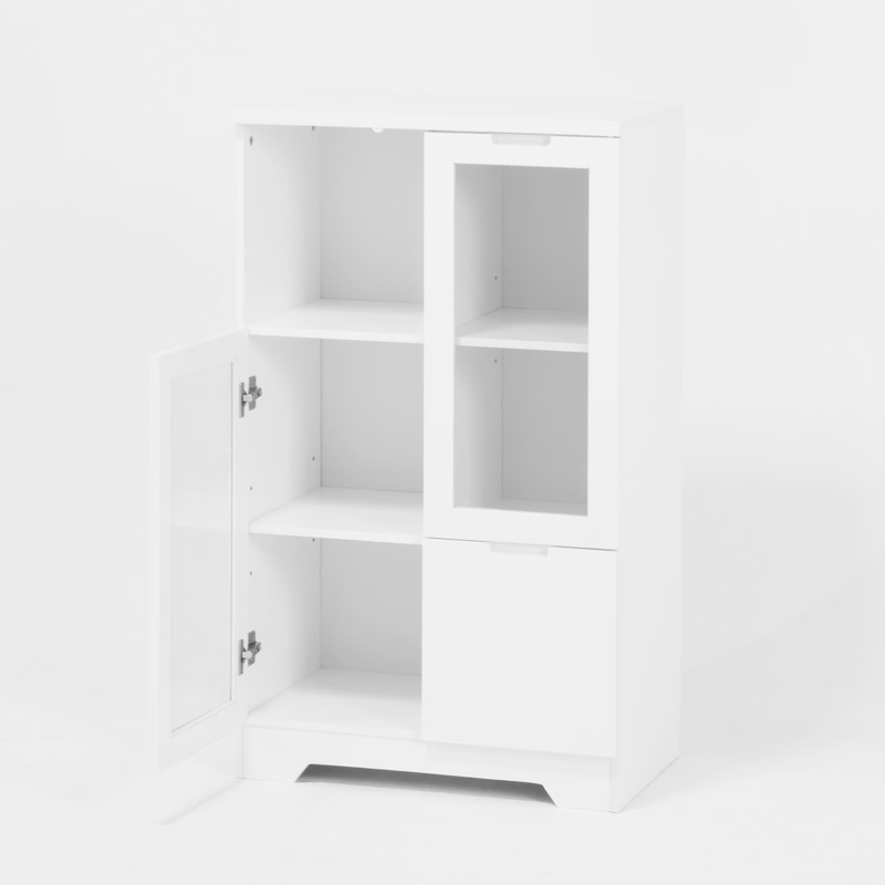 Storage Cabinet with Glass Doors and Drawer, Adjustable Shelves, White9