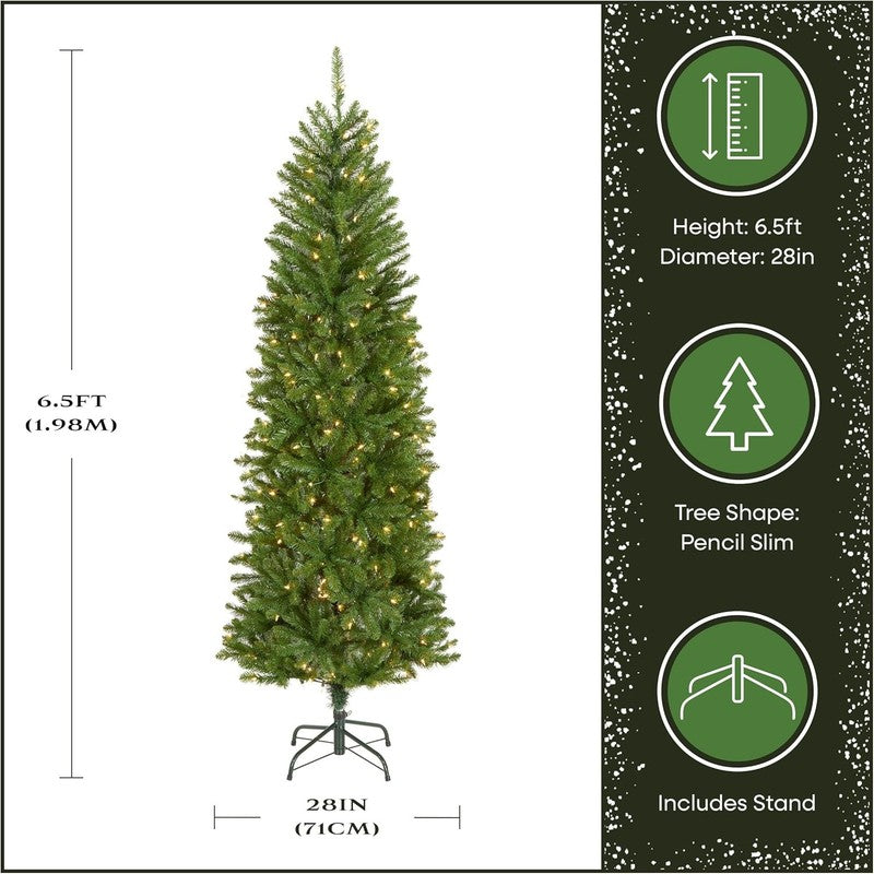 Pre-Lit Kingswood Fir Slim Christmas Tree 6.5Ft  250 Clear Lights Green3