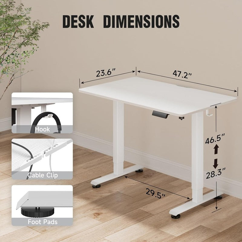 47.2" Electric Standing Desk Sit Stand Wood Top Home Office White2