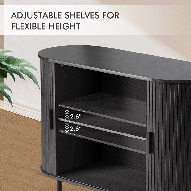 40" Black Sideboard Buffet Cabinet w/ Sliding Tambour Doors & Adjustable Shelves4