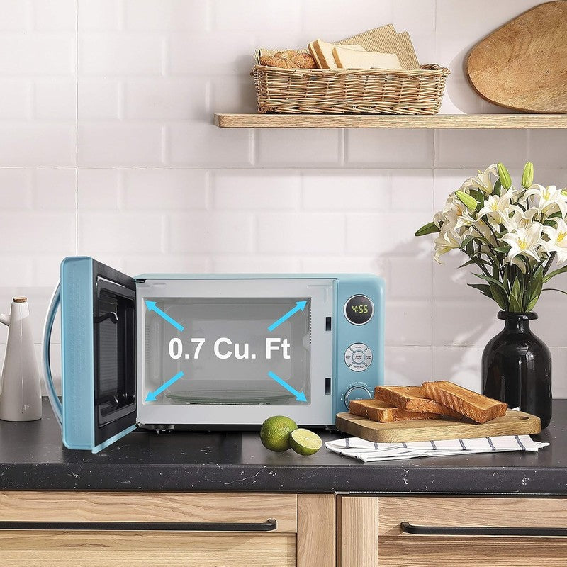 0.7 Cu Ft Retro Microwave Oven LED Pull Handle Child Lock Bebop Blue1