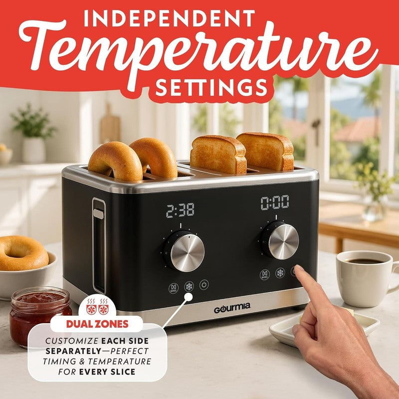 4-Slice Toaster Black Dual Controls Bagel Defrost Reheat 6 Browning Levels3