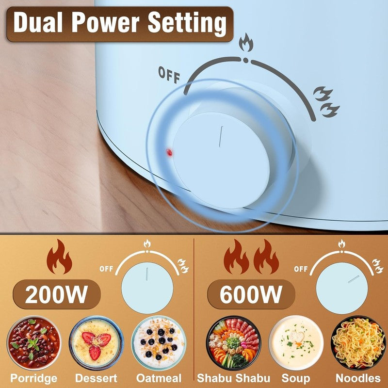 1.6L Electric Hot Pot Steamer Ramen Cooker Portable Dual Power Control Blue4