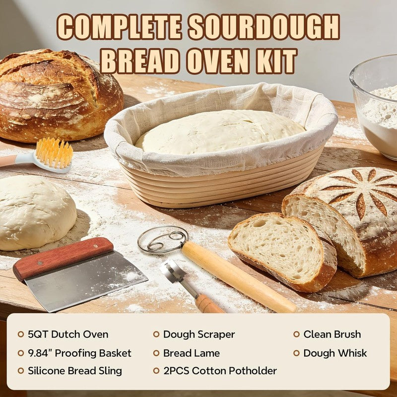 5QT Cast Iron Dutch Oven Bread Kit w/ Banneton Lame Cream White3