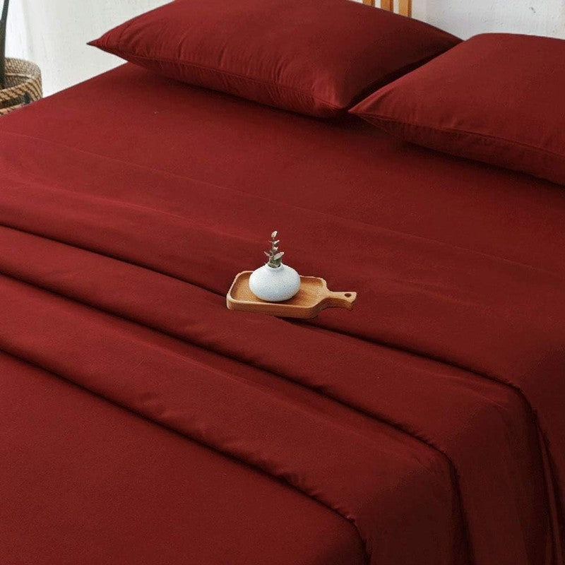 Luxury 1800 Thread Count Microfiber Bed Sheet Set, Burgundy, Queen, 4 Piece2
