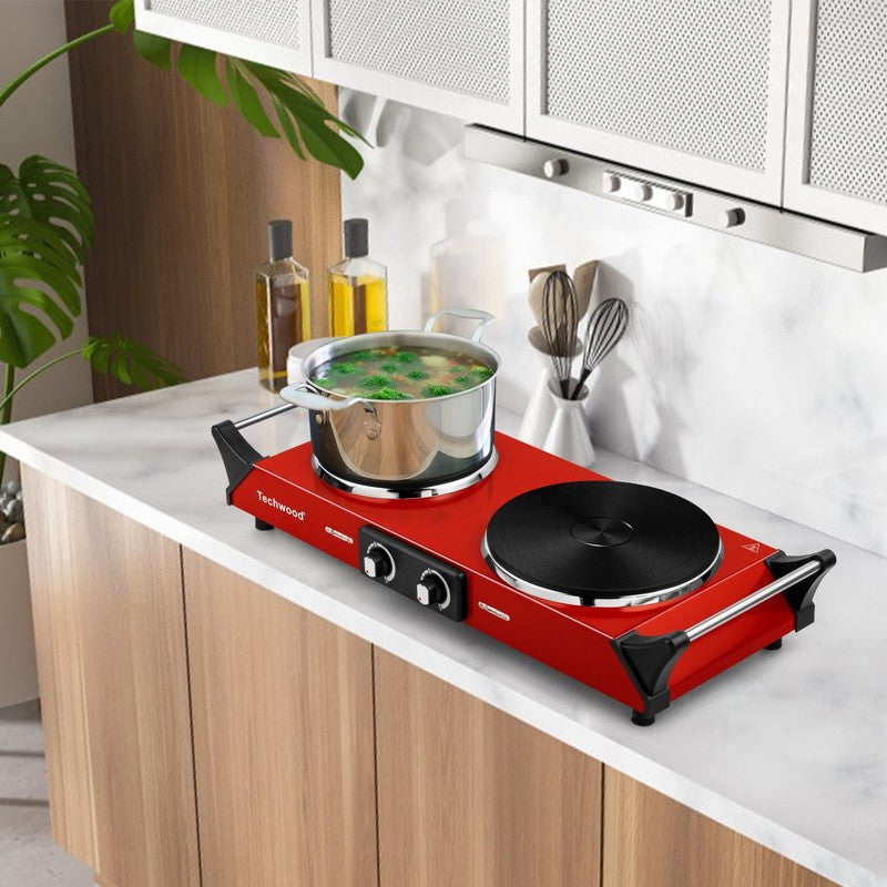 1800W Dual Burner Electric Hot Plate Stove, Portable Cooktop, Red4
