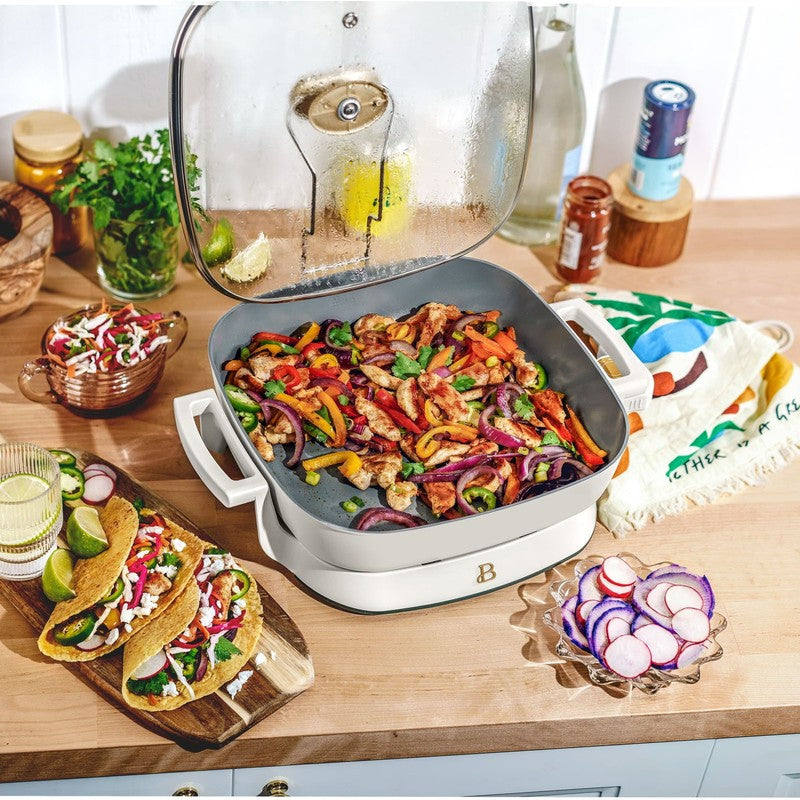 5 in 1 Electric Skillet Expandable to 7 Qt w/ Glass Lid White Icing2