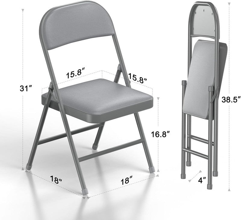 4 Pack Folding Chairs Grey Vinyl Padded Seat Steel Frame Indoor Outdoor2
