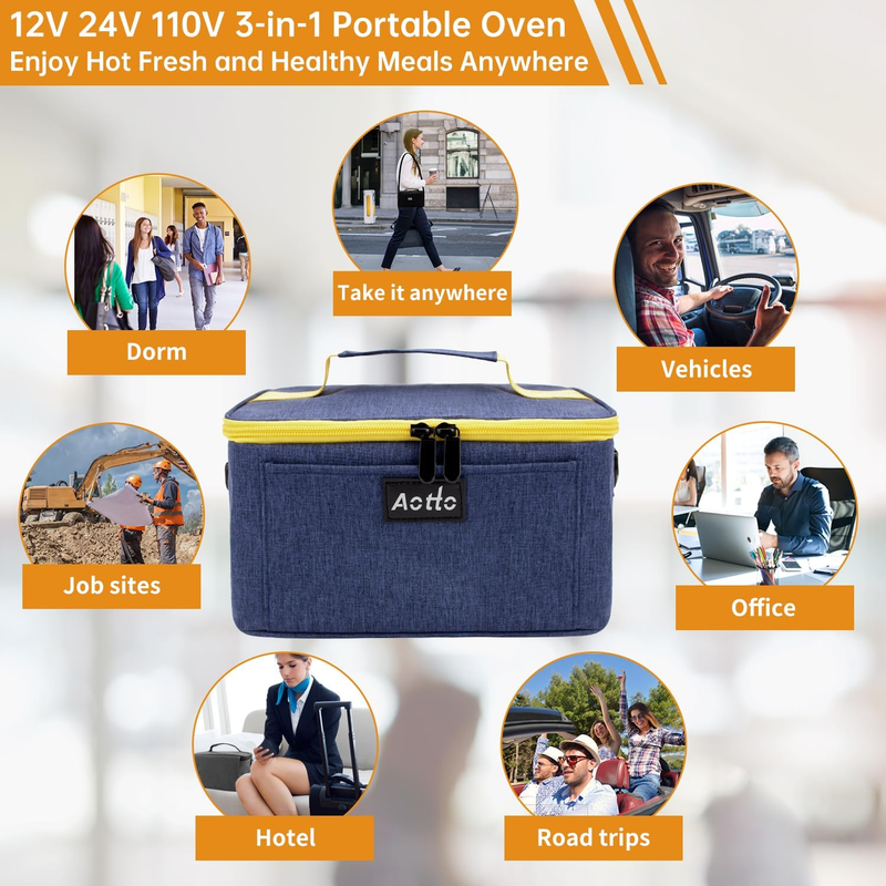 Portable Electric Lunch Box Food Warmer 12V/24V/110V Car Oven Navy Blue7