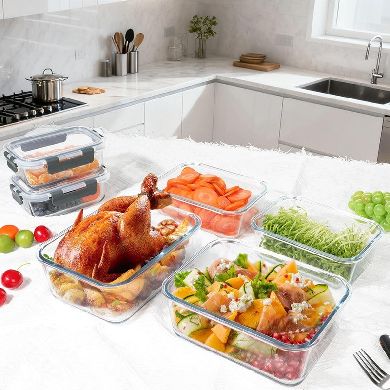 6 Pack Extra Large Glass Food Storage Containers Airtight Lids Set5
