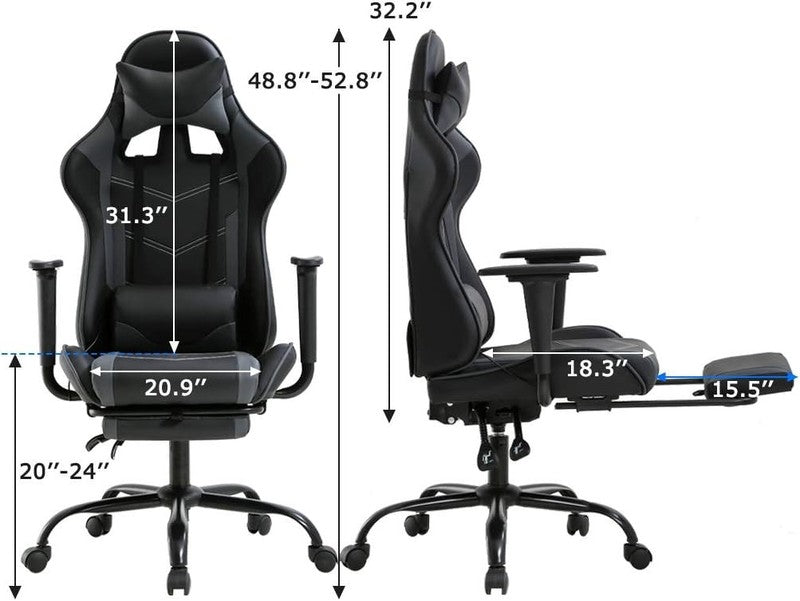 Ergonomic High-Back Gaming Chair with Lumbar Support - Grey PU Leather2