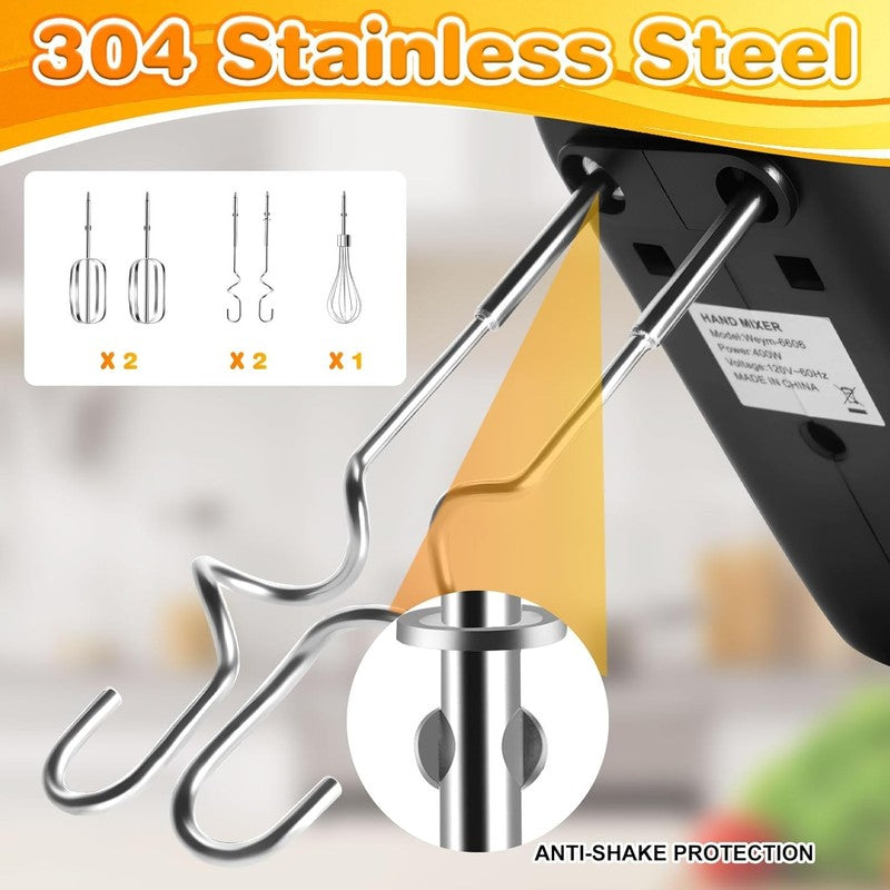 5 Speed 400W Hand Mixer Electric Handheld   Ultra Powerful Handheld Mixer with T5