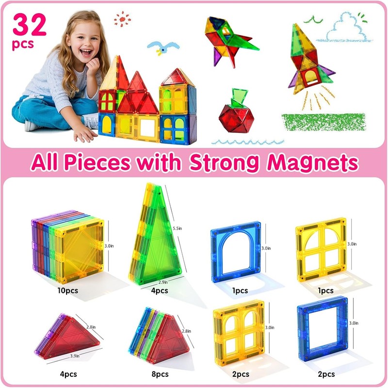 Magnetic Tiles Toys for Kids Preschool Learning, Magnetic Blocks Sensory Montess2