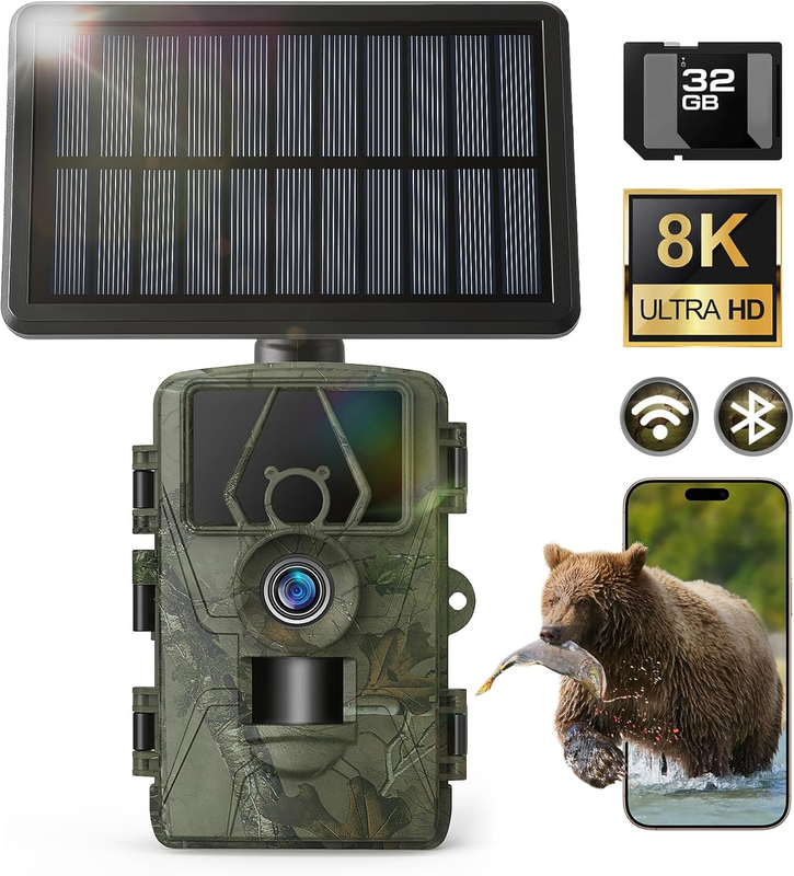 Solar Trail Camera 8K 60MP WiFi Bluetooth Night Vision APP Control IP6610