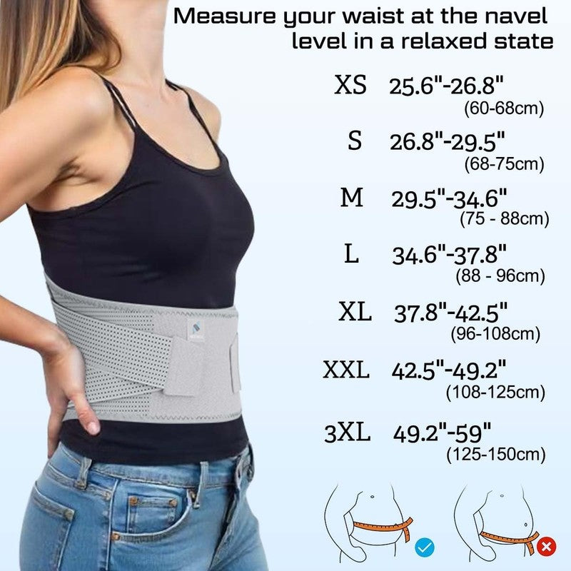Compression Back Brace Large Gray   Breathable Lumbar Support for Pain, Sciatica1