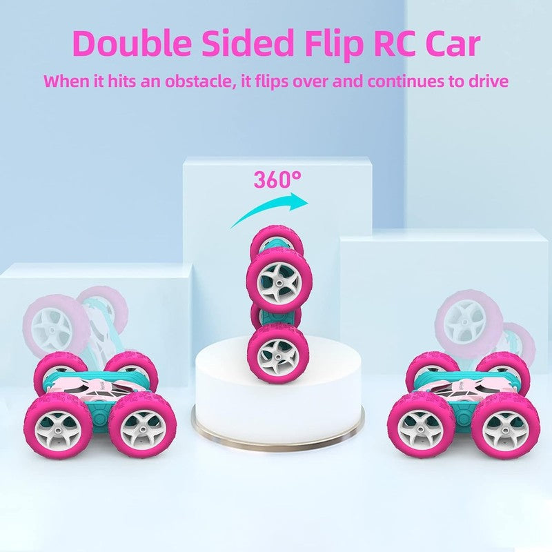 Pink Remote Control Car for Girls, 360° Flipping Stunt Car with LED Headlights, 1
