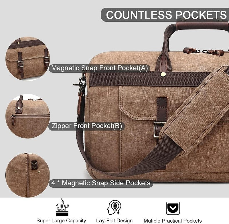 Waterproof Leather Canvas Duffle Bag Overnight Weekender Travel Bag Men Women3