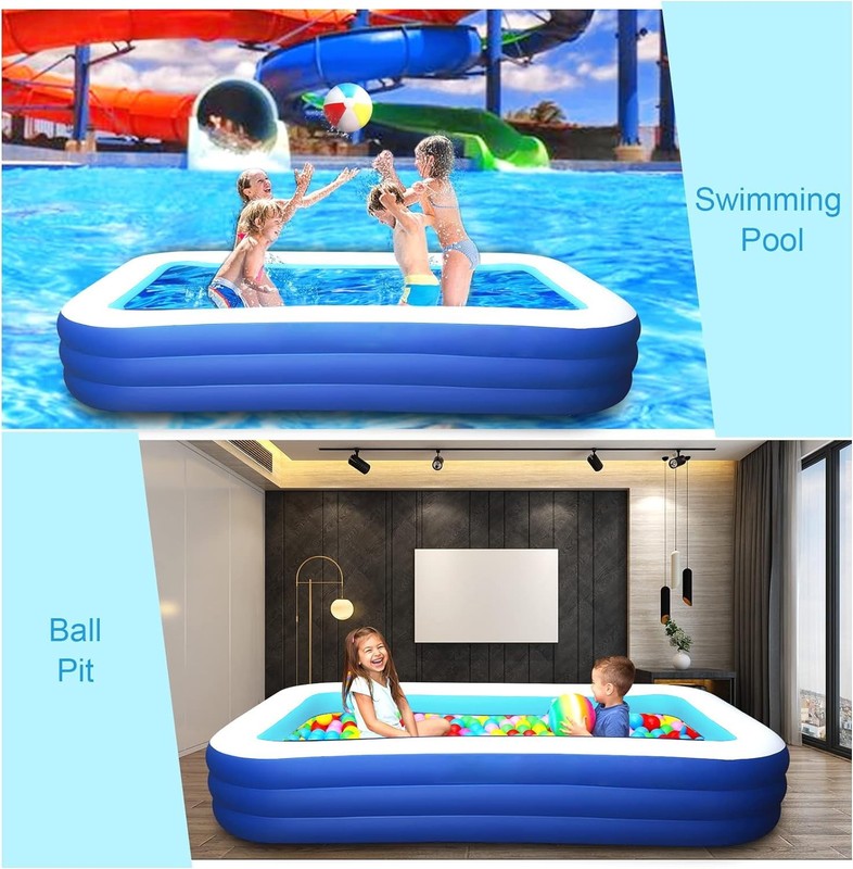 Inflatable Pool for Kids and Adults, 118" X 68" X 22" Oversized Thickened Family4