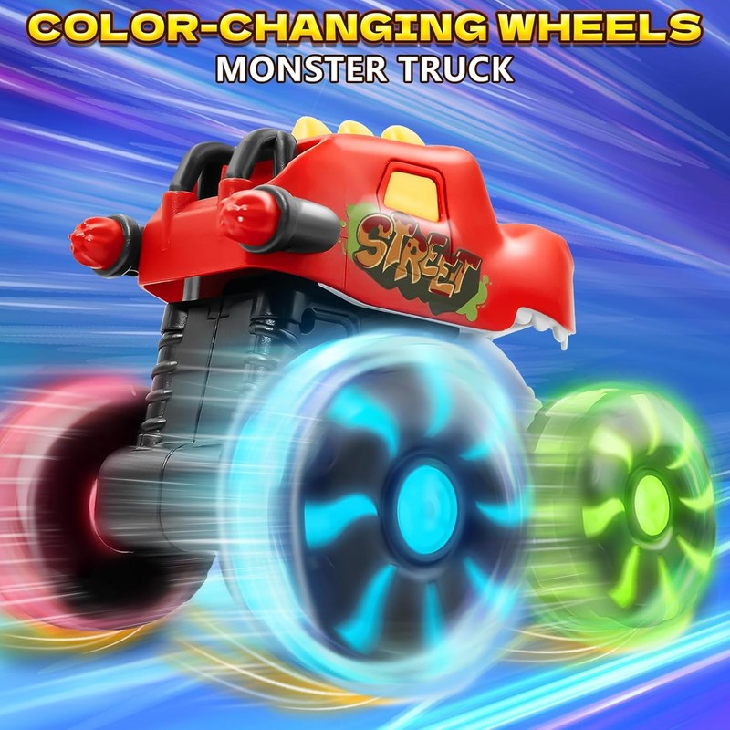 3 Pack Dinosaur Car Toys for Kids Toddlers, Light up Wheels Monster Truck Toys f2